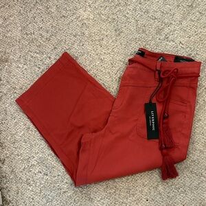 Liverpool Kendall red-brown wide leg crop pants with rope belt tassel Size 16/33